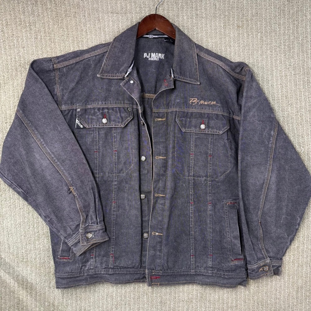 Vintage 90s Y2K PJ Mark Denim Jacket Mens XL Hip Hop Streetwear Tupac Biggie